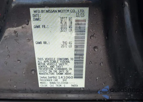 2016 Nissan Altima 2.5 Sl z USA, uszkodzony, nr VIN 1N4AL3AP9GC141060